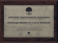 Zdjęcie certyfikatu wiarygodności biznesowej nadany przez C&B Poland 2010